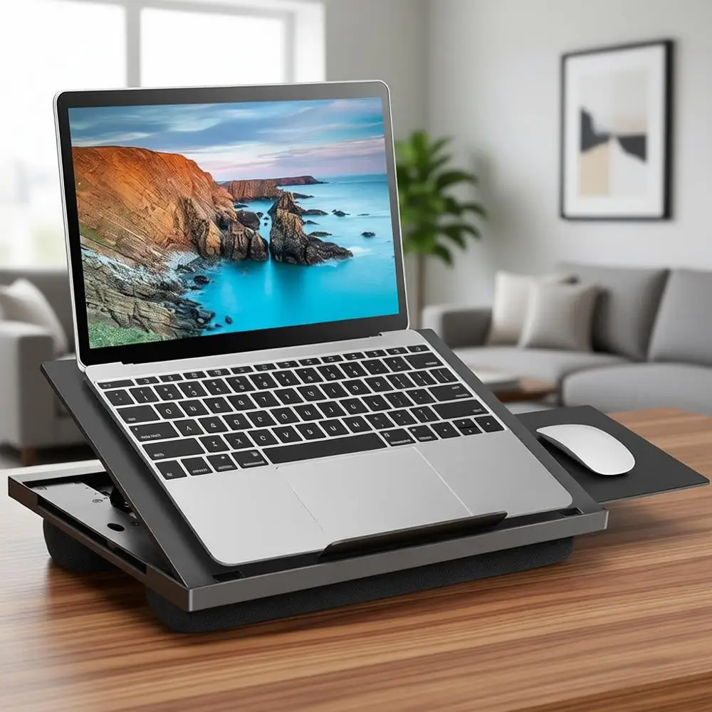 

Регулируемая по 6 направлениям подставка для ноутбука с отсоединяемым ковриком для мыши и двойными подушками для комфортной работы и использования