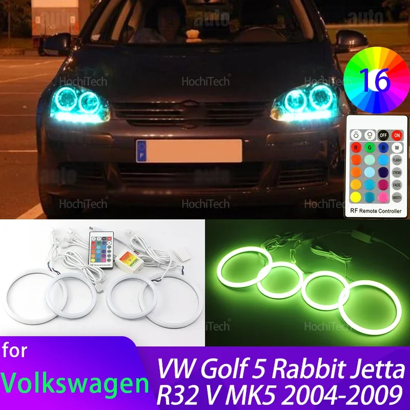 Wysokiej jakości 16-kolorowe bawełniane pierścienie LED Angel Eye RGB do Volkswagen VW Golf 5 Rabbit Jetta R32 V MK5 2004-2009