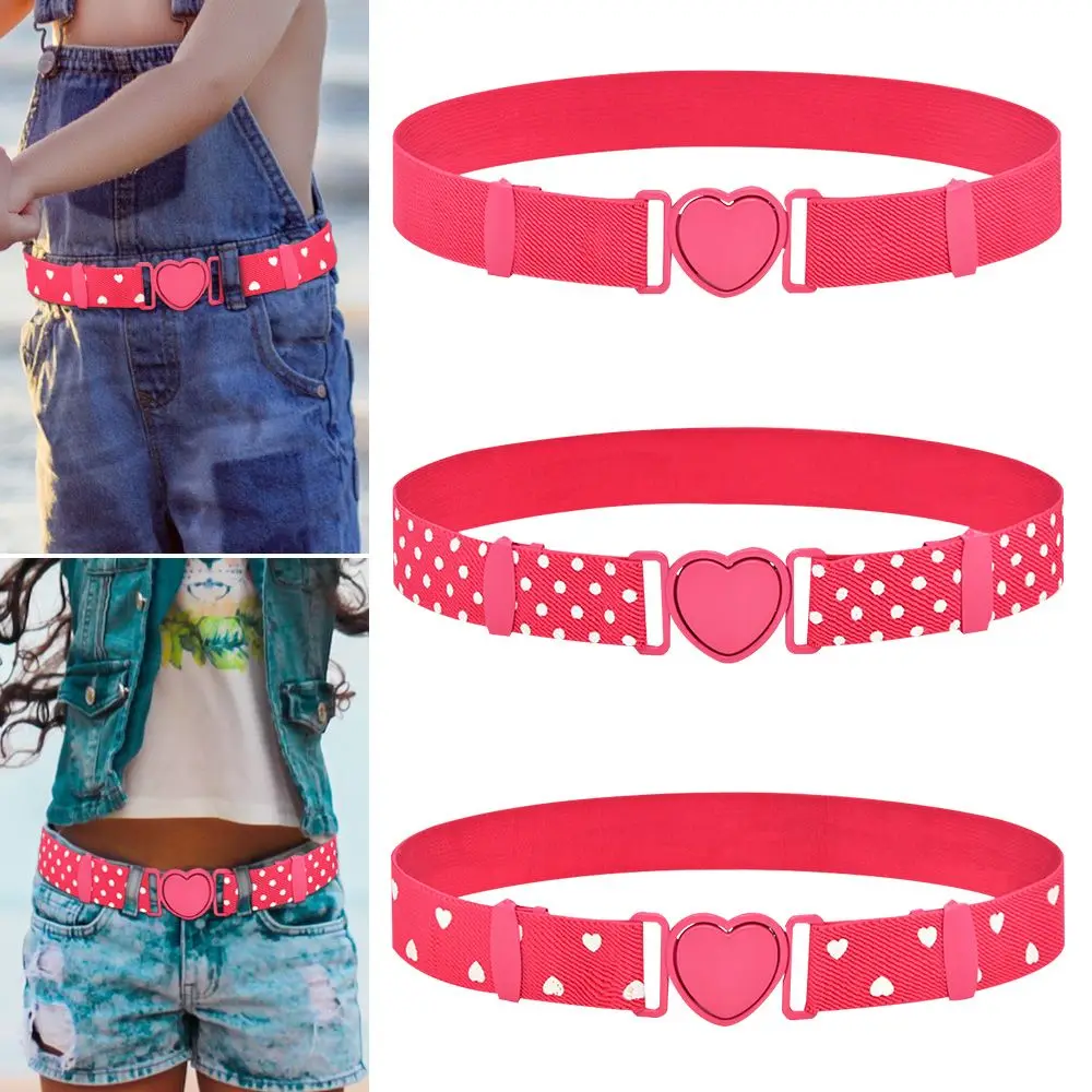 

Kids Elastic Belts Girl Stretch Waist Belt Adjustable Pink Heart Buckle Belt Uniform Belt for Teen Kids Girls Dresses