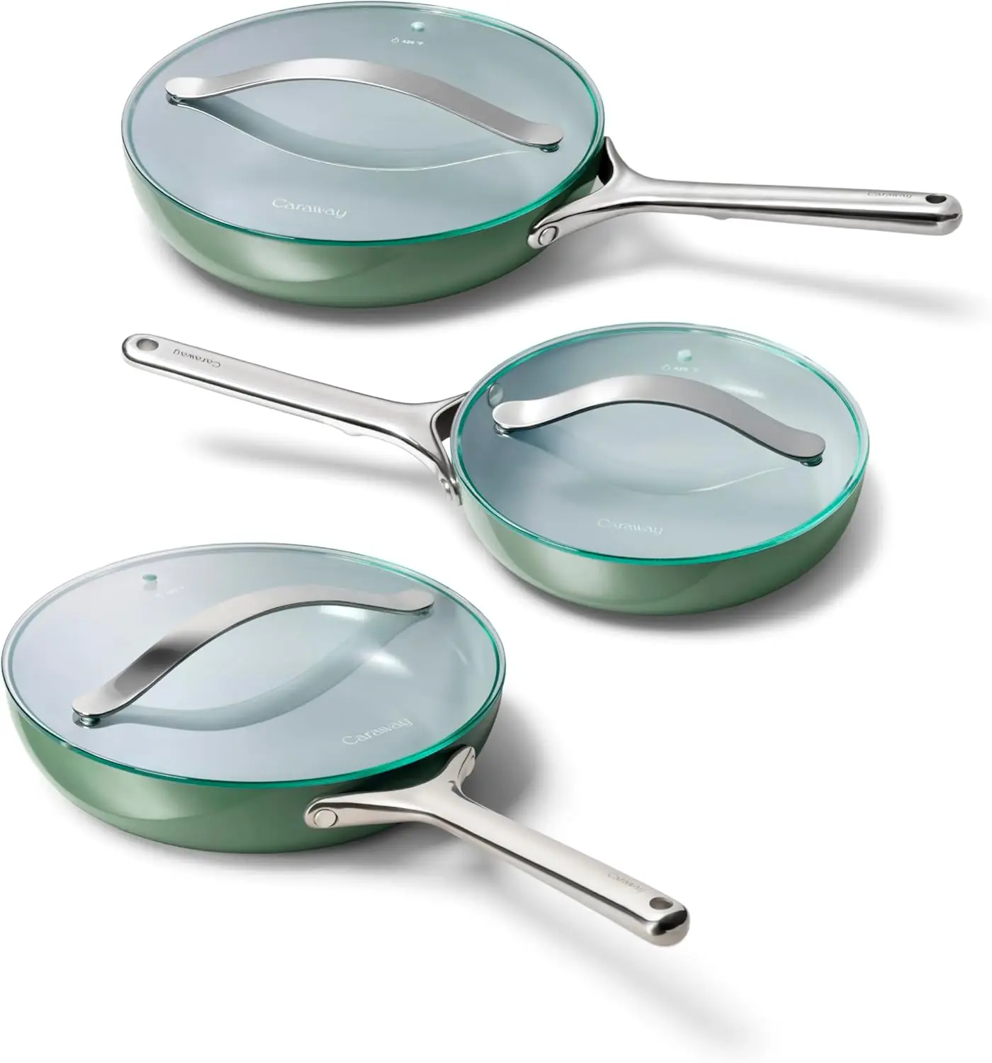 

Nonstick Fry Pan Set with Glass Lids – Includes Two 10.5” Fry Pans, One 8” Fry Pan, & Three Lids - Non Toxic, PTFE & PFOA Free