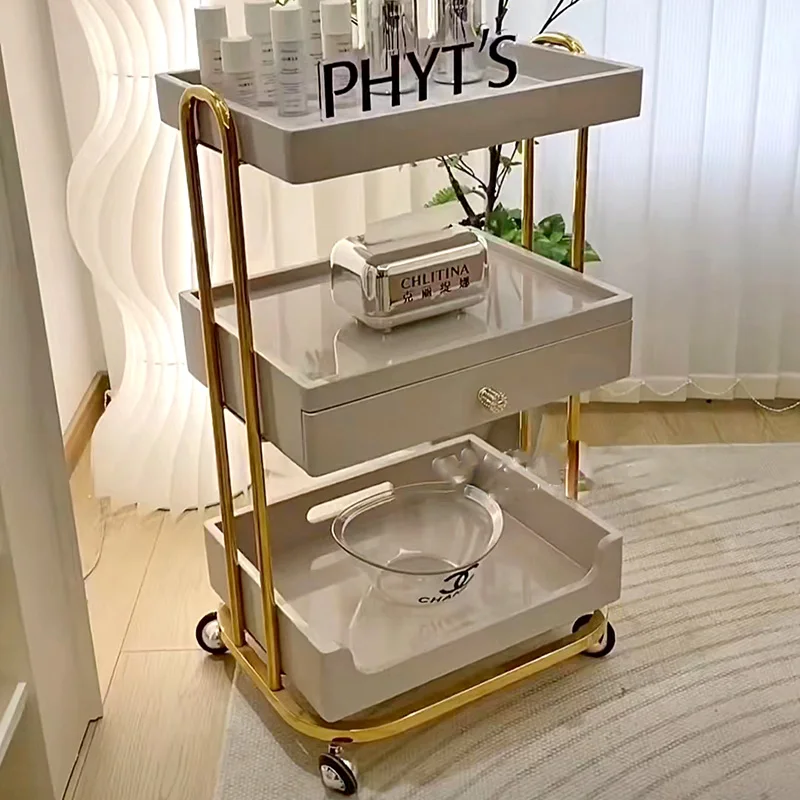 

Trolley Beauty Salon Specific Storage Rack Bedside Cosmetic Storage Cabinet Movable Rotating Storage Rack Salon Furniture