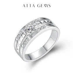 ATTAGEMS Moissanite Ring for Men 0.5CT Classic style 925 Sterling Silver Ring Diamond Fine Jewelry Engagement Ring For Wedding