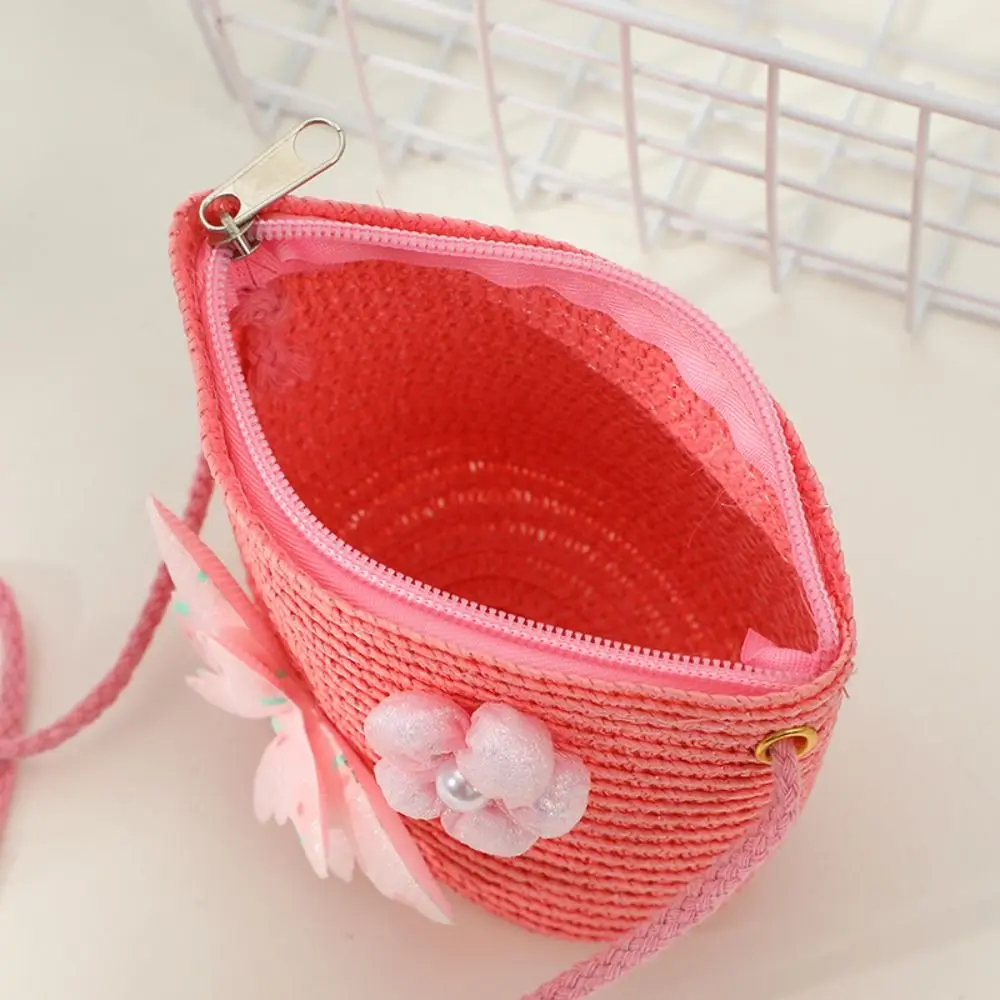 Sac en paille tissé à la main pour enfants, sac à bandoulière créatif, forme de coquille, papillon, fleur initié, enfants, filles