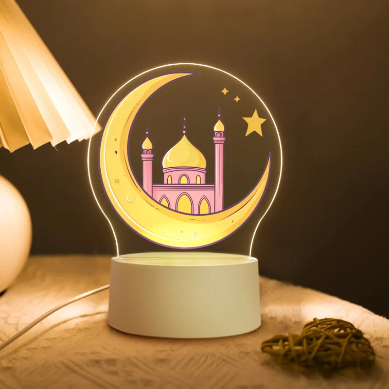 Eid al-Fitr crescent decorative night light, acrylic Ramadan small table lamp, LED multi-functional decorative light
