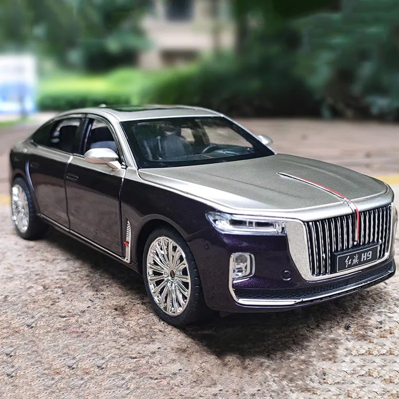 1:24 Hong Qi H9 Cars Toys Miniature Models Alloy Diecast 6 Doors Opened Pull Back Parade Vehicles for Adult Collectible Gifts