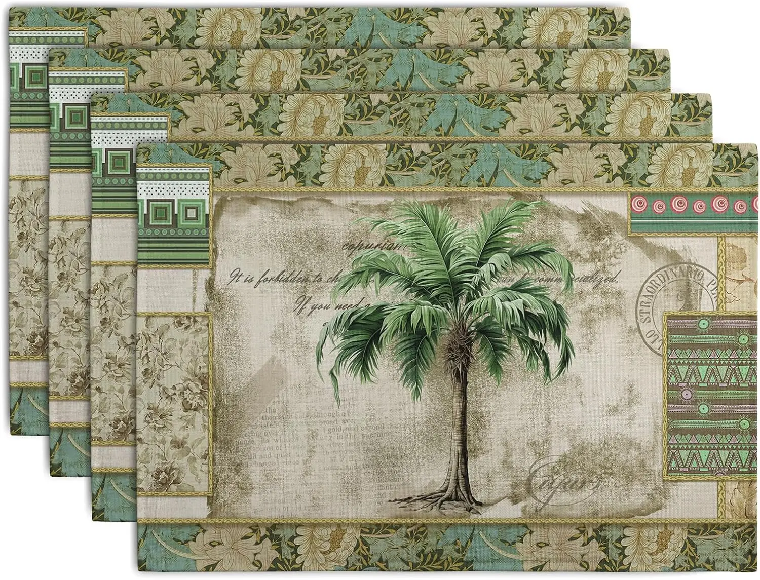 Tropical Palm Tree Placemats Set of 4 Summer Vintage Green Leaf Kitchen Table Mat 12x18 Inch Hawaii Beach Jungle Plant