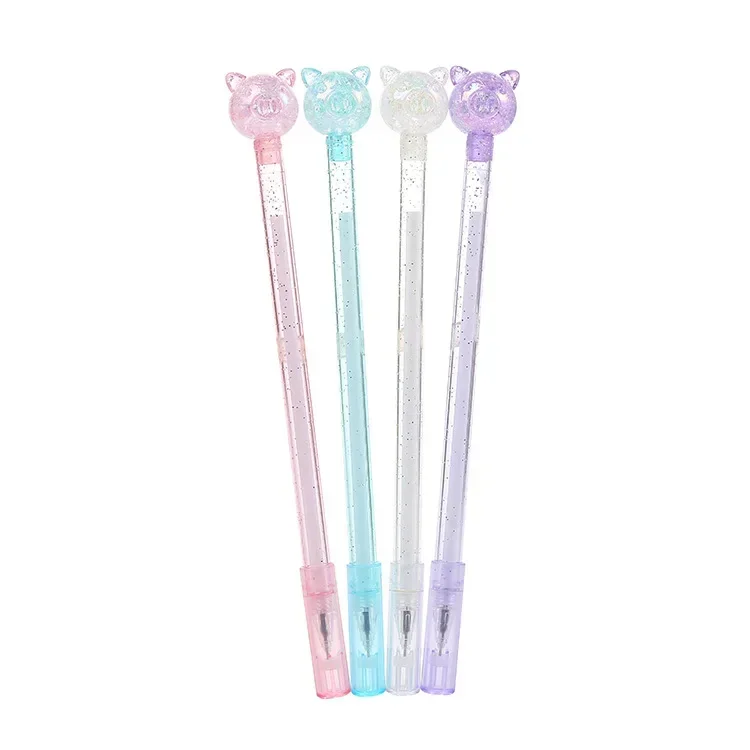50PCS  Colorful transparent rod student Rollerball pen creative stationery candy color cartoon pig pen exam black Rollerball pen