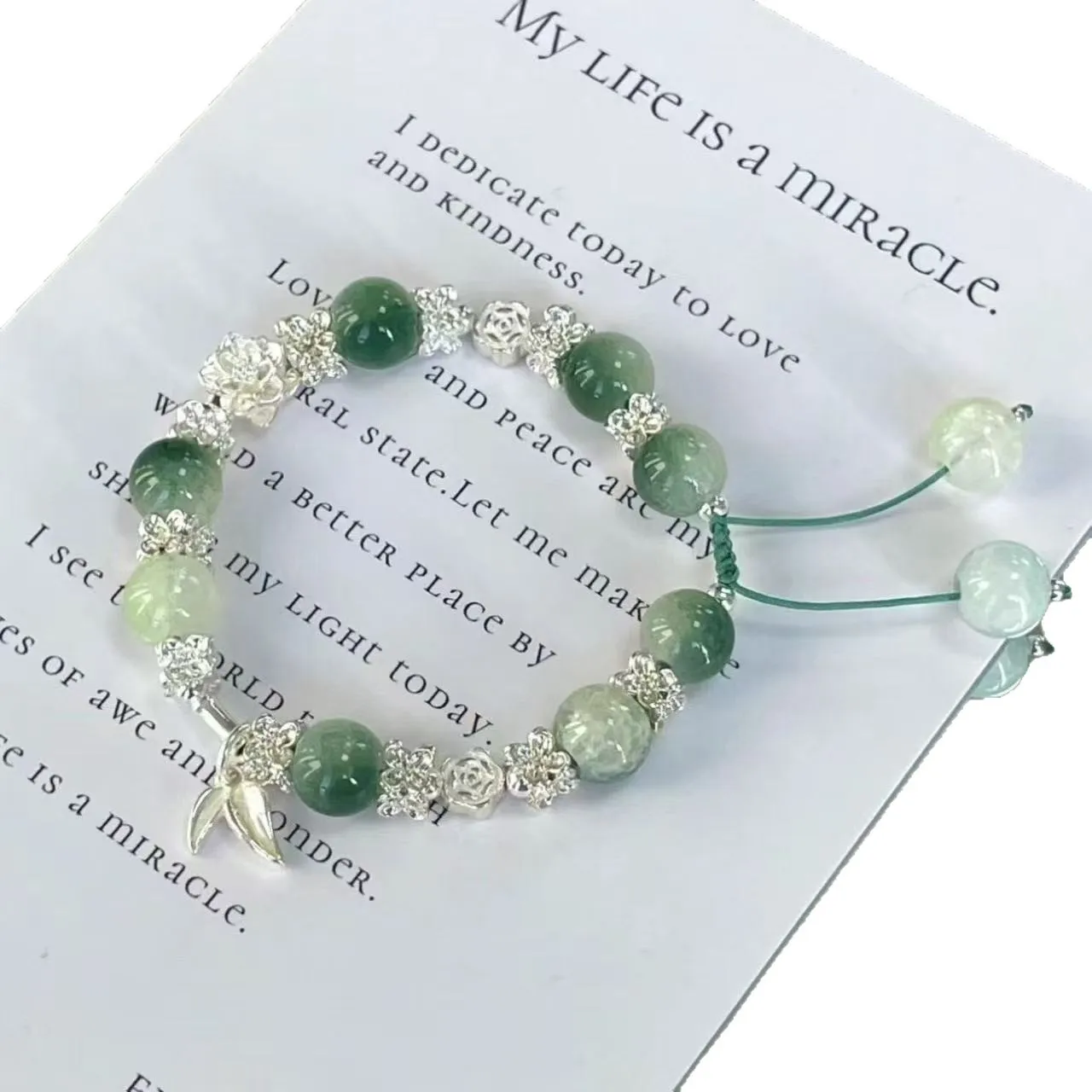 Antique Green Cool Lotus Bamboo Bracelet Vintage Chinese Style Woven HandString Niche Design Women's Gift Fashion Lucky Jewelry