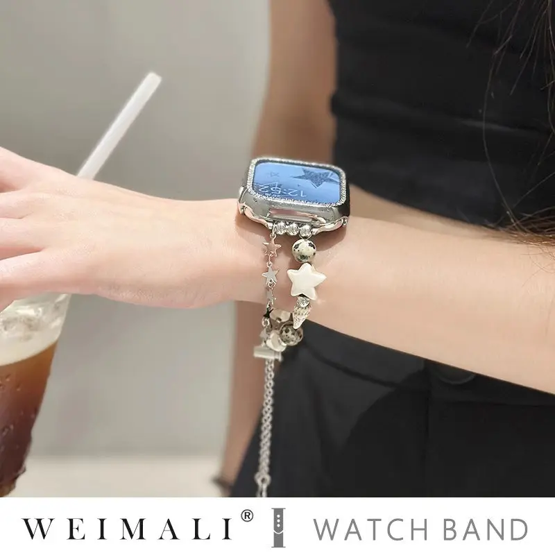 Muschelschale Seestern Perlenarmband kompatibel mit iWatch Apple Armband 38mm 40mm 41mm 42mm 44mm 45mm 49mm handgefertigtes Armband