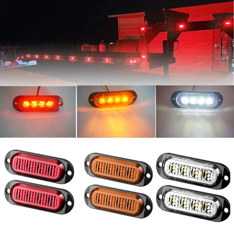 

2PCS LED 24v Truck Lamp 4LED Side Marker lights Clearance Marker Trailer Truck Warning Light Amber Red White 12V for SUV Lorry