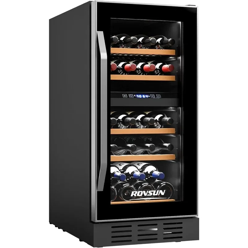 ROVSUN 26 Bottle Wine Fridge, Dual Zone Wine & Beverage Refrigerator w/Independent Temp & LED Control Panel