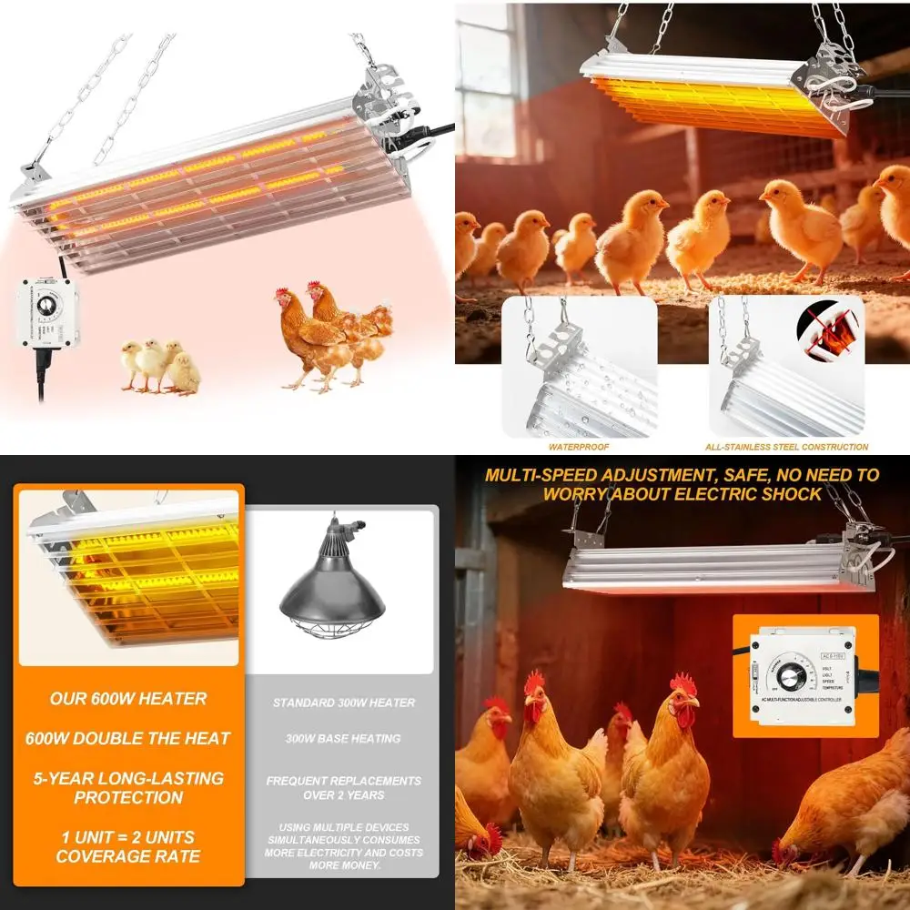 

Нагреватель для курятника 600 Вт с регулируемой температурой, водонепроницаемый, с защитой от опрокидывания, для курятников площадью до 15 кв. футов