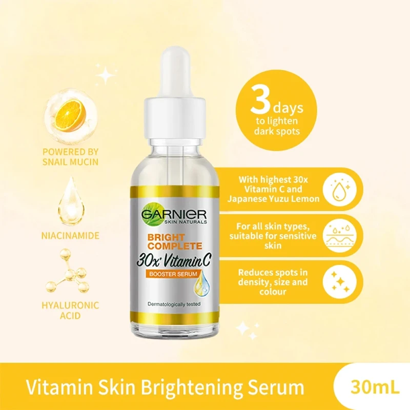 Suero de refuerzo de niacinamida brillante completo 30x, vitamina C, blanqueamiento, tono de la piel, esencia, desvanecimiento, marca de acné, productos de belleza originales, 30ml