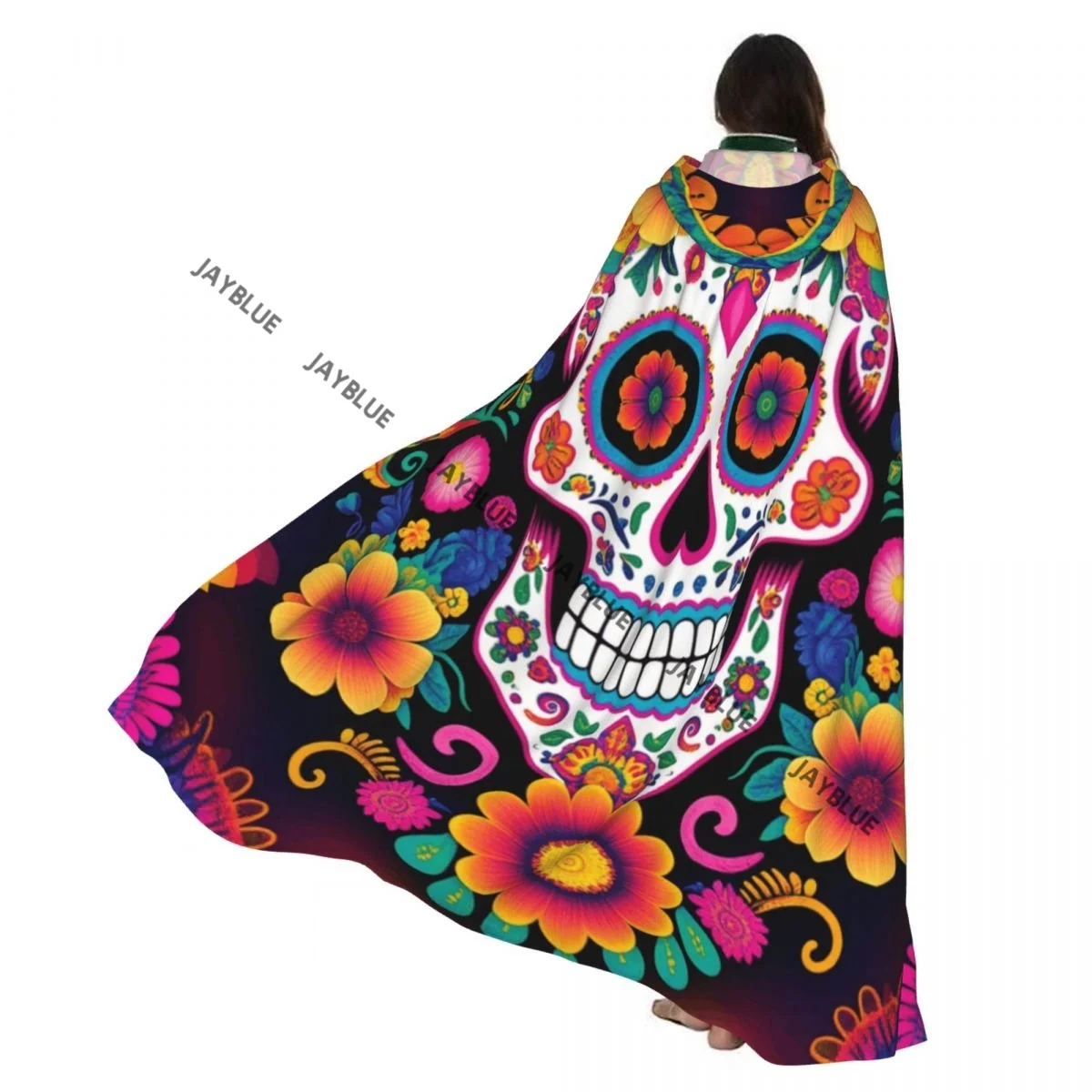 

Длинная накидка-плащ Мексиканский сахарный череп День мертвых Плащ с капюшоном Пальто Осенние толстовки