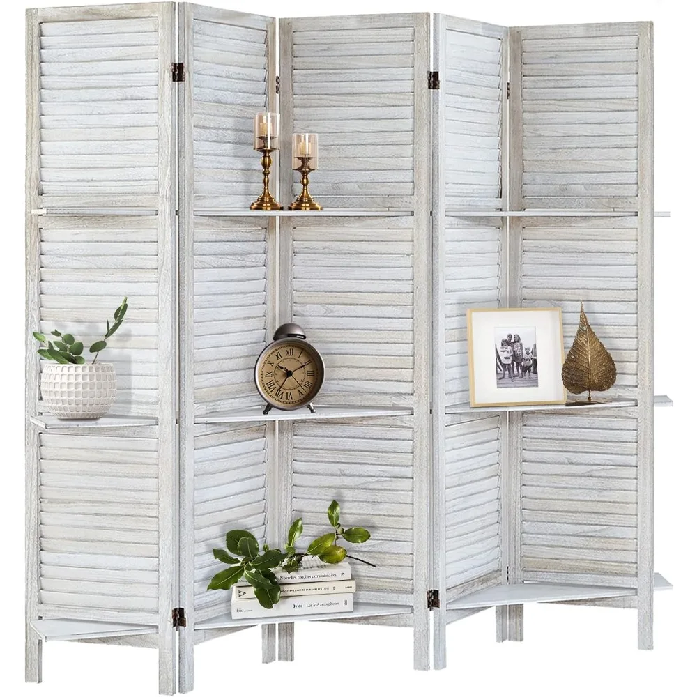 Room Divider, Folding Privacy Screens Room Divider Wall Privacy Panels Room Divider, 5 Panel Coconut White, Privacy Screen