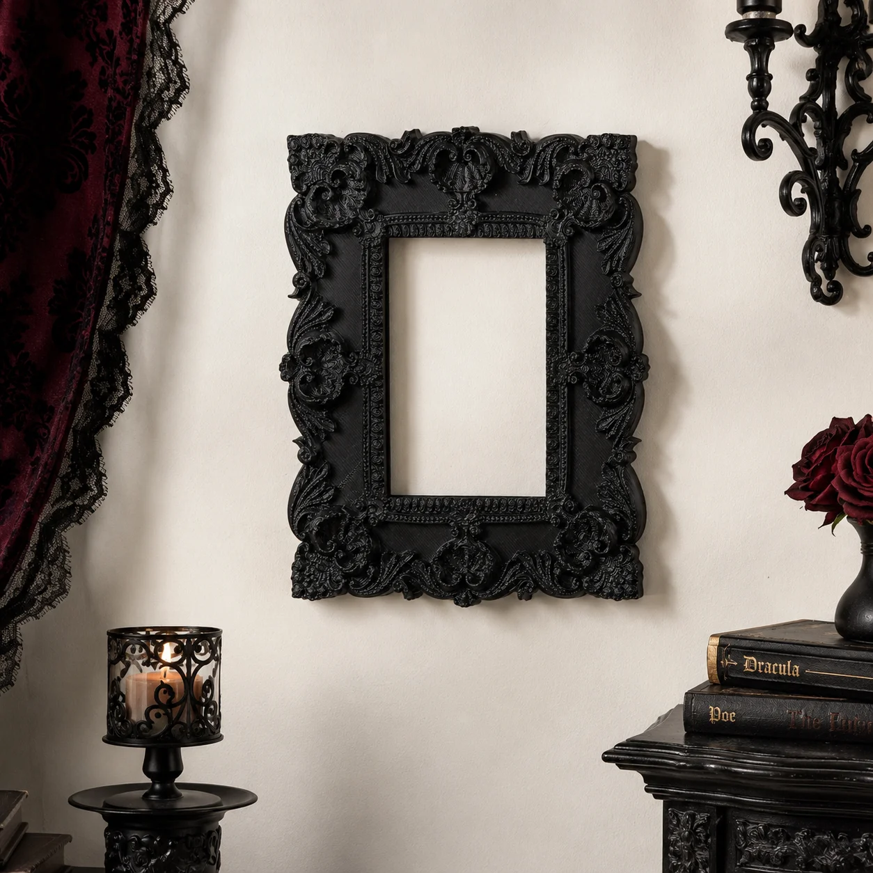 Cross‑border Black Square Baroque Carved Empty Picture Frame Vintage Gothic Wall Hanging Decor Frame Dark Style Wall Ornament