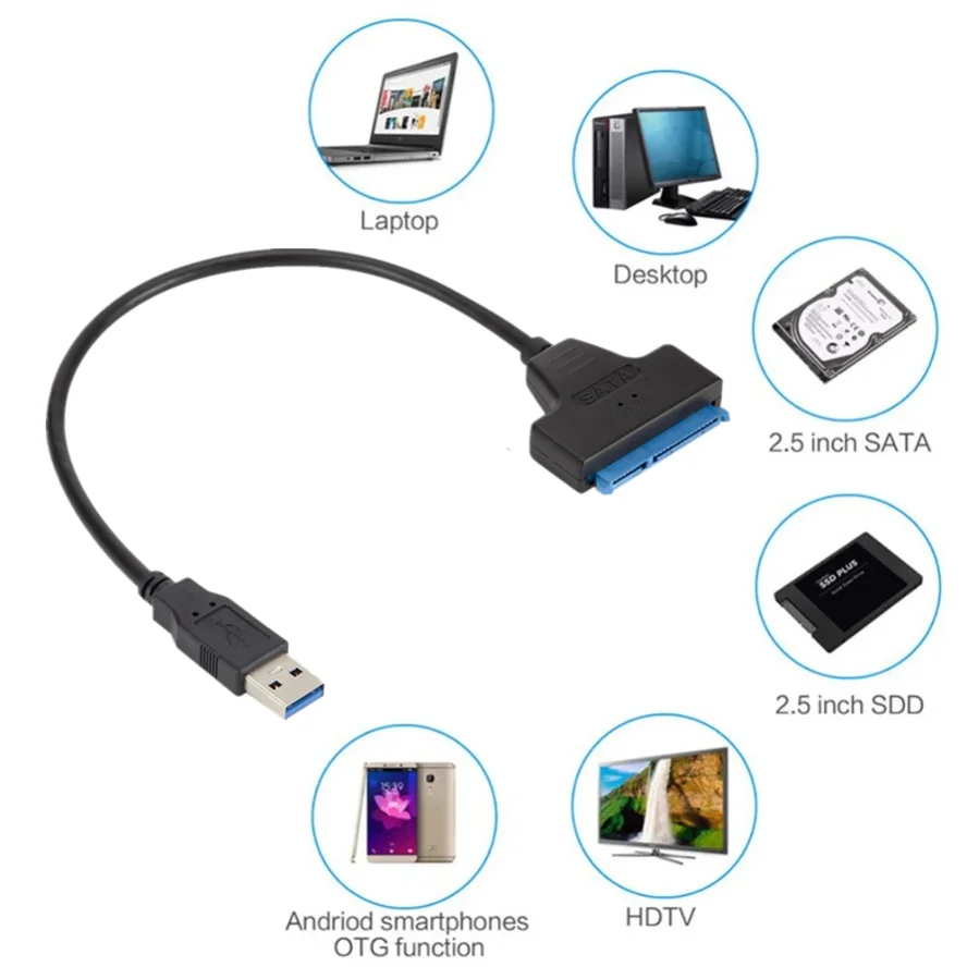 Kabel USB 3.0 2.0 SATA 3 Adapter Sata na USB 3.0 do 6 Gb/s Obsługa 2,5-calowego zewnętrznego dysku twardego HDD SSD 22-pinowy kabel Sata III