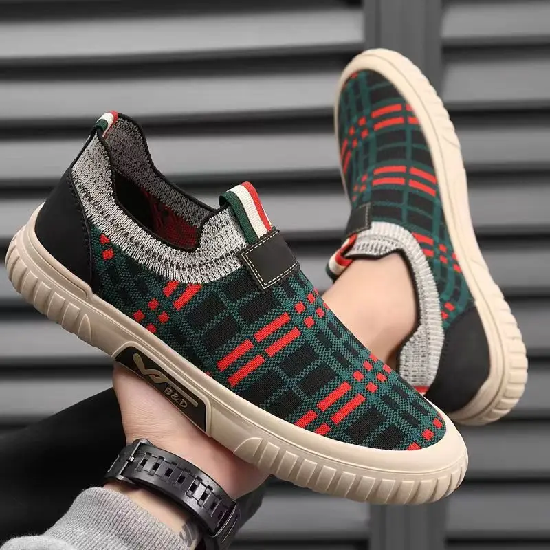 Men's Slip-On Socks Shoes Breathable Comfortable air Mesh Fashionable Sports Easy Wear Flat Rubber Sole Casual Low Top Sneakers