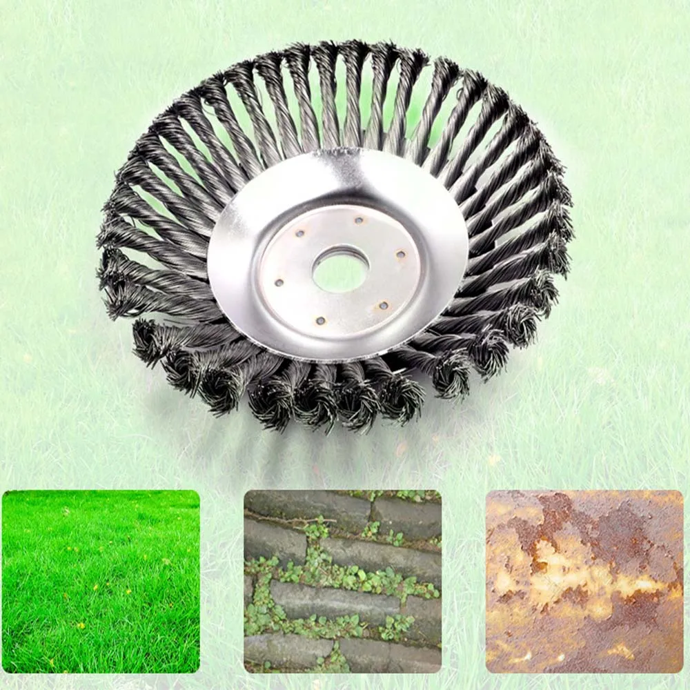 

115/200mm Steel Wire Wheel Lawn Mower Brush Disc Grass Trimmer Head Brushcutter Grass Weed Cutting Rusting Dust Removal Plat