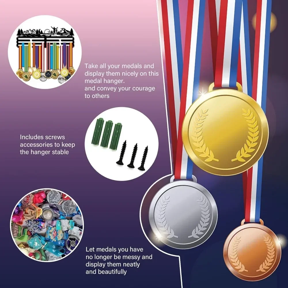 Running Medal Hanger Park Run Wall Mounted Medal Holder Mountain Trees Hanging Medal Rack Display Rack Awards Sports Ribbon
