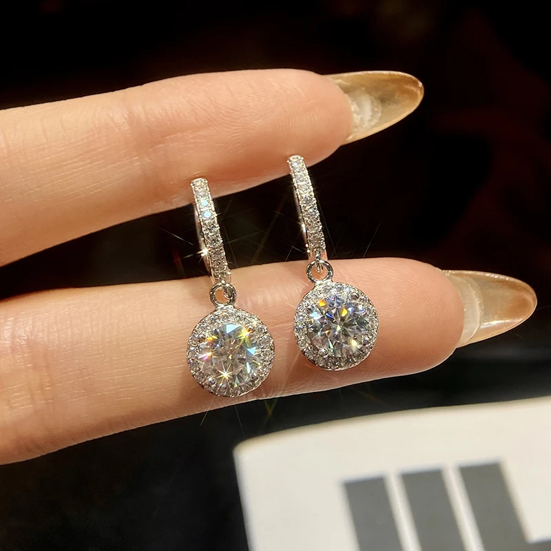 

KNB 1CT Dazzling Cycle Round Shape Certified Moissanite Diamond Hoop Earrings For Women Real 925 Sterling Silver Fine Jewelry