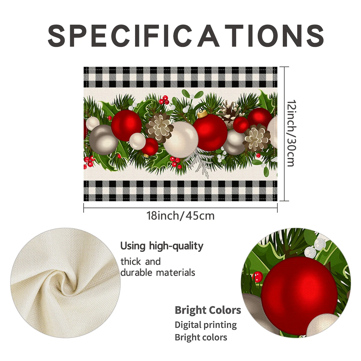 1/4/6pcs Christmas placemats, water buffalo checkered Christmas wreaths, anti slip insulation mats for Christmas party tables