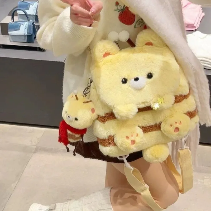 Cute Panda Hug Bamboo Bee Bear Flip Bag Cute Backpack Plush Doll Single Shoulder Large Capacity Backpack Crossbody Shoulder Bag