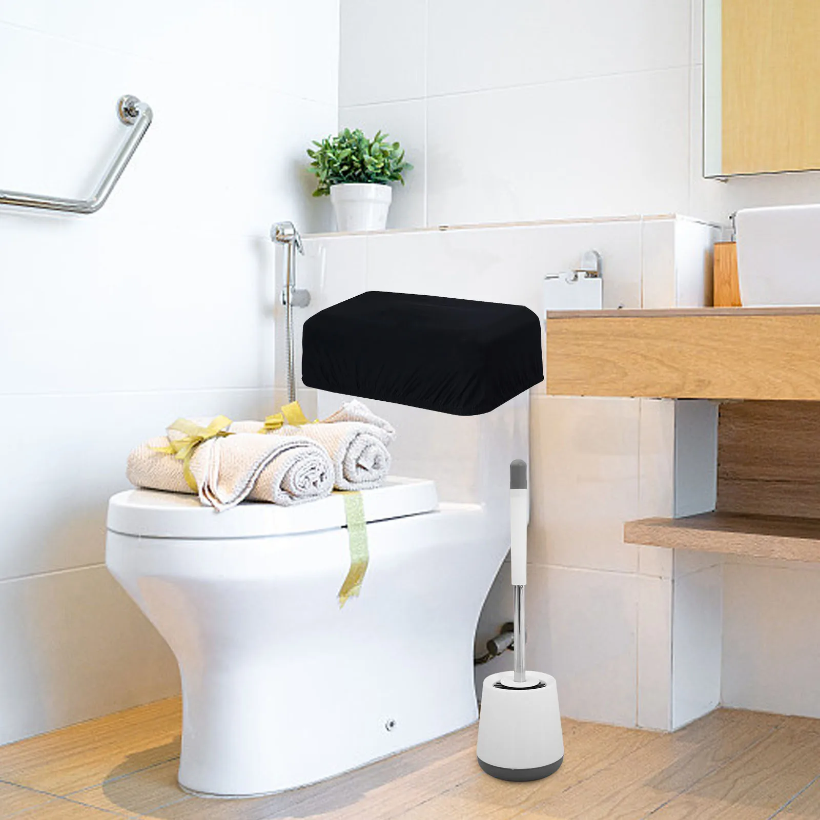 

Black Bathroom Decor Toilet Cover Accessories Water Tank Replacement Basket Topper