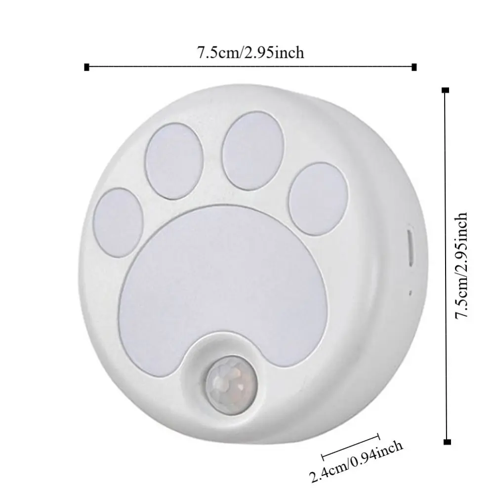 With Motion Sensor Cat Paw Night Lamp Punch Free Magnetic Attraction Wireless LED Light Intelligent USB Rechargeable