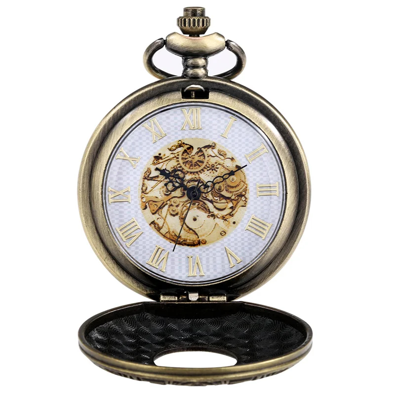 Jam Saku Desain Vintage Steampunk dengan Angka Romawi Berongga, Jam Tangan Quartz dengan Rantai Liontin untuk Hadiah Pria Wanita.