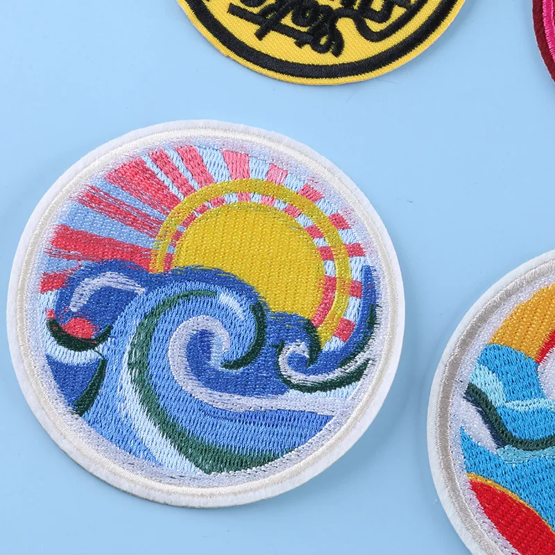 Landscape Embroidered Patches For Clothing Applique Camp Iron on Patches DIY Forest Applique Clothes Traveler Stickers Stripes