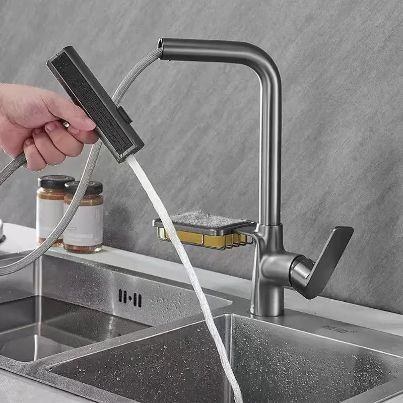 Kitchen Pull-Out Vegetable Basket Rainfall Retractable Sink Hot and Cold Faucet Universal Splash-Proof Faucet