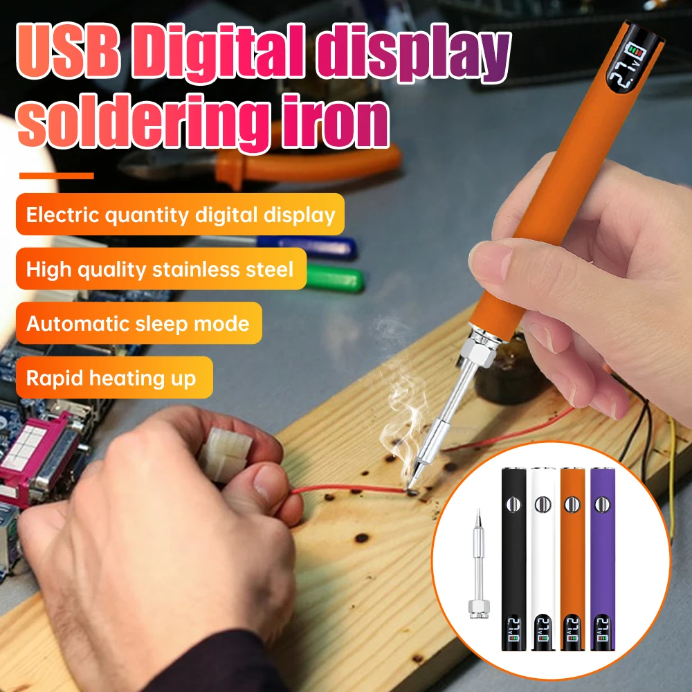 10W USB Digital Electric Soldering Iron Burning Pen Led Battery Display Screen Three-Speed Voltage 510 Connector Welding Tools