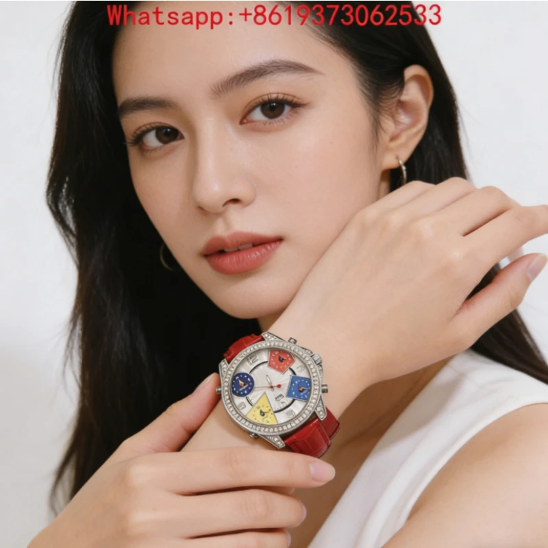 New Arrival Hip Hop Five Time Zone Men's Quartz Watch Custom Gold Leather Strap Watch