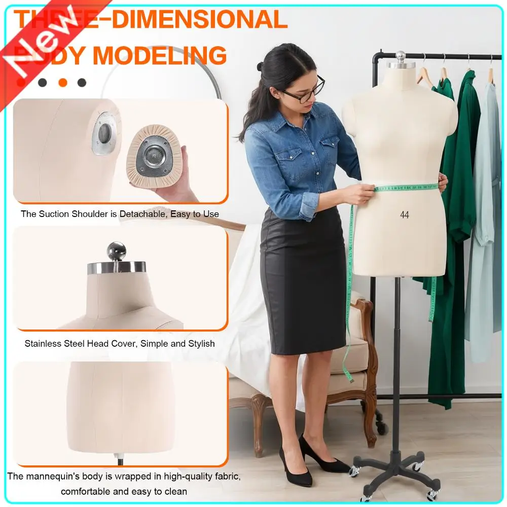 

Dress Form Mannequin Body with Stand Height Adjustable Pinnable Dressmaker Dummy Easy Assembly with Wheels for Tailoring