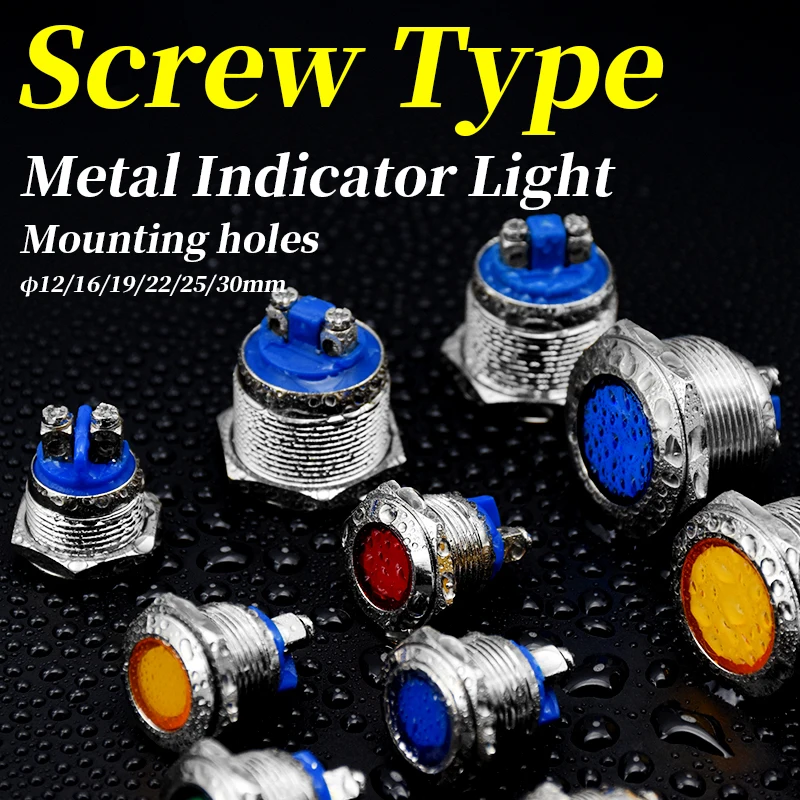 1 unidad 12 16 19 22 25 30mm impermeable IP67 Metal LED luz indicadora de advertencia lámpara de señal piloto cable tornillo Pin Terminal