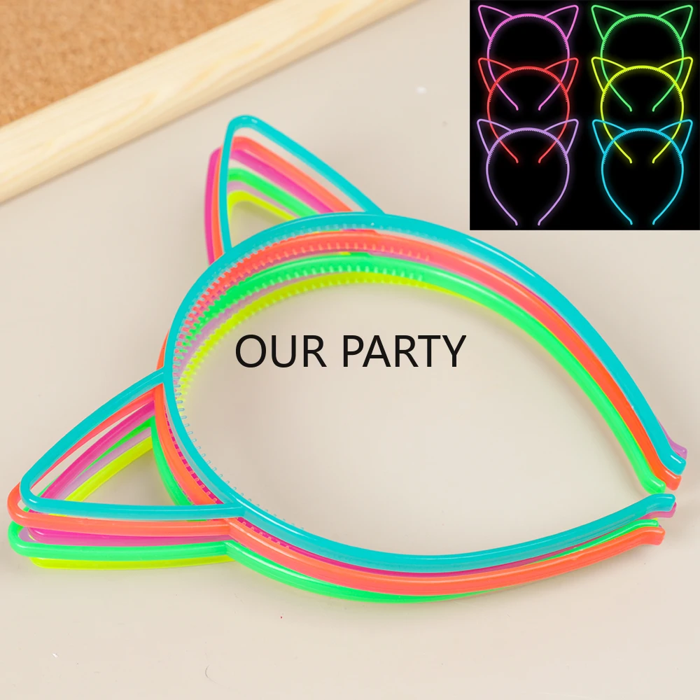 6Pcs Luminous Cat Ear Headband Glow in The Dark Hair Band for Kids Girls Birthday Wedding Baby Shower Party Favors Decorations