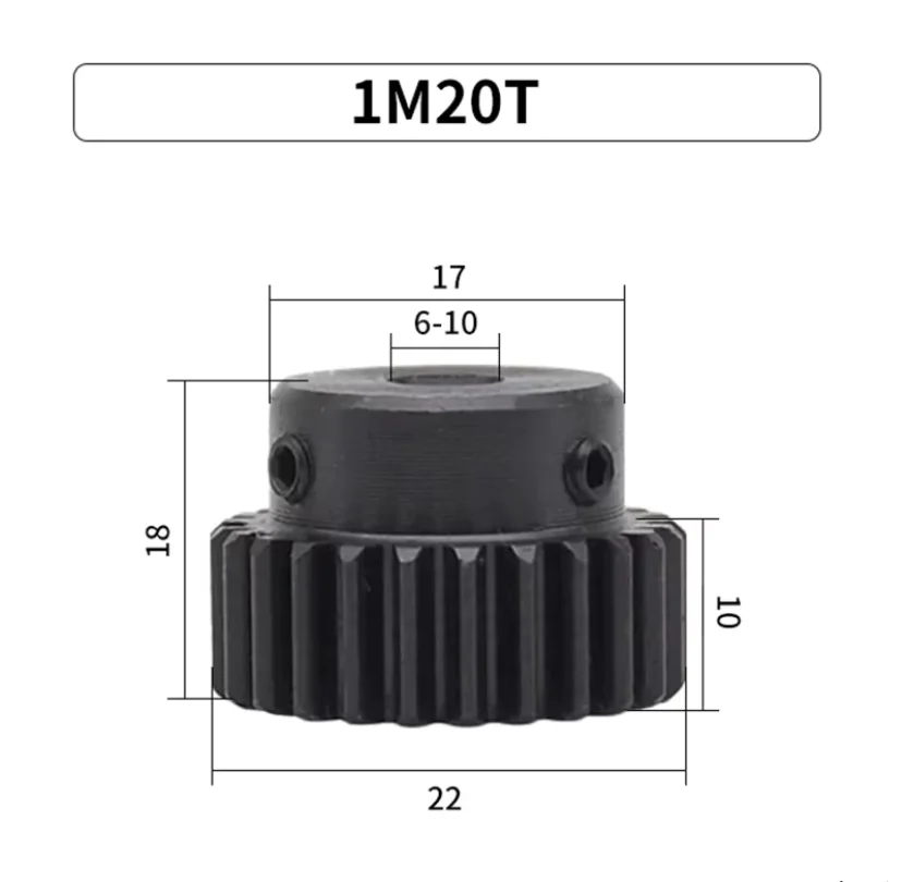 20Teeth 1M Small Gear 1 Mod Spur Gear 1 Motor Mini Gear Pinion 45# Steel Bore Size 6 6.35 8 10mm Transmission Accessories Part