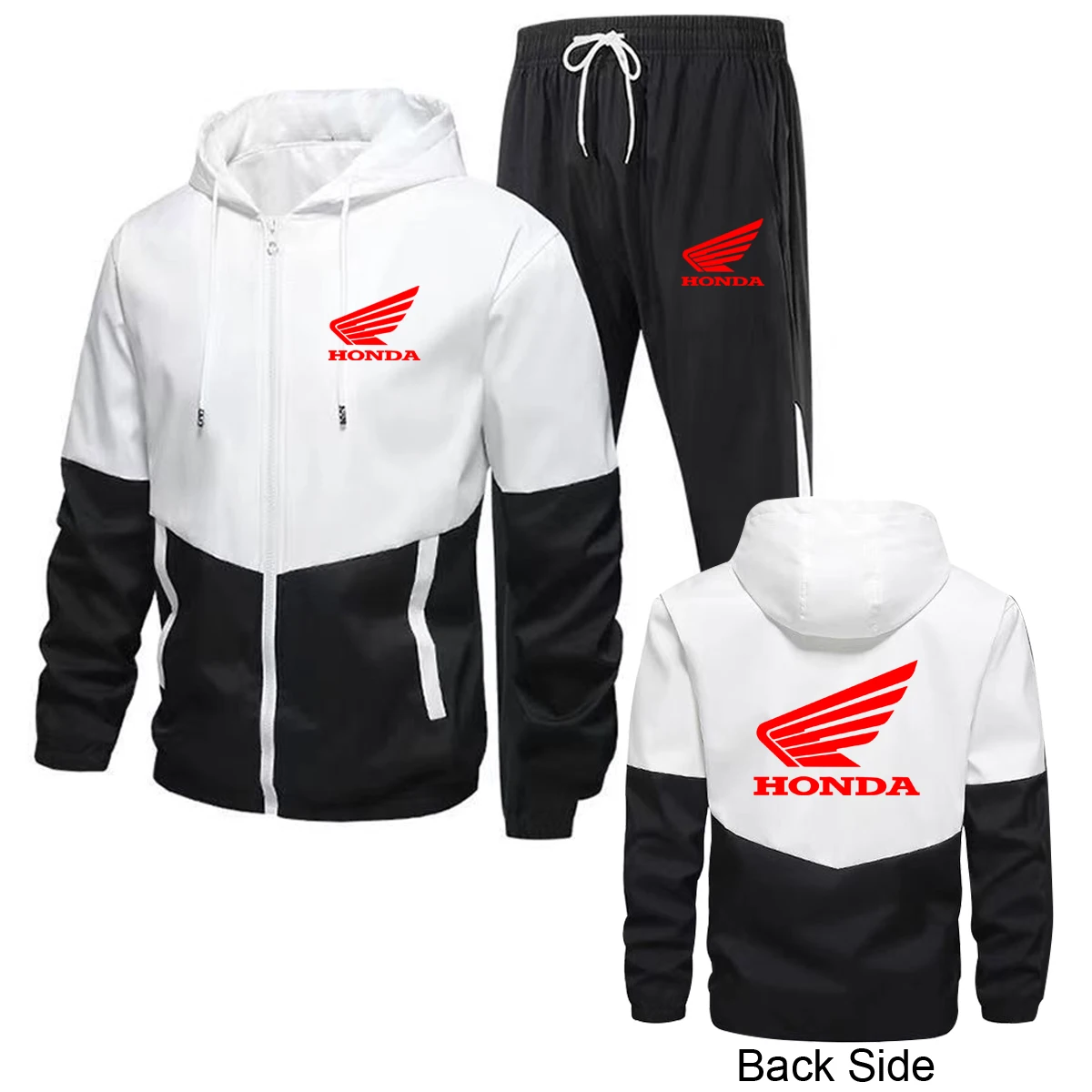 Honda Racing Herren winddichtes Set, Outdoor-Sport-Kapuzenpullover mit Reißverschluss, Sportbekleidung, Frühlings-/Herbst-Moto-Reitjacken-Set für Herren