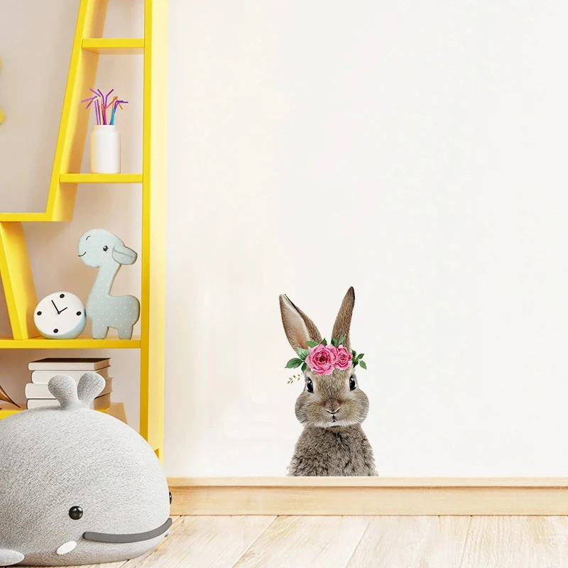 T164# Cute little Rabbit Animal Wall Sticker Kids Room Background Home Decoration Mural Living Room Wallpaper Funny Decal