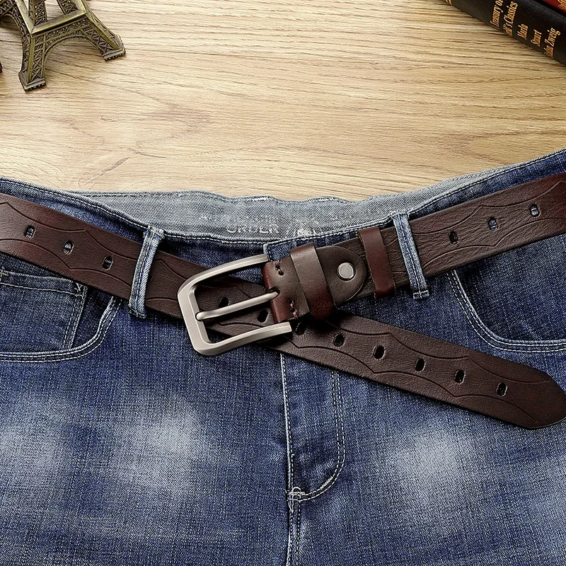 本革製の平針バックルベルト、メンズ本革ベルト、牛革一枚革、カジュアルで多用途、若者向けの手作りベルト