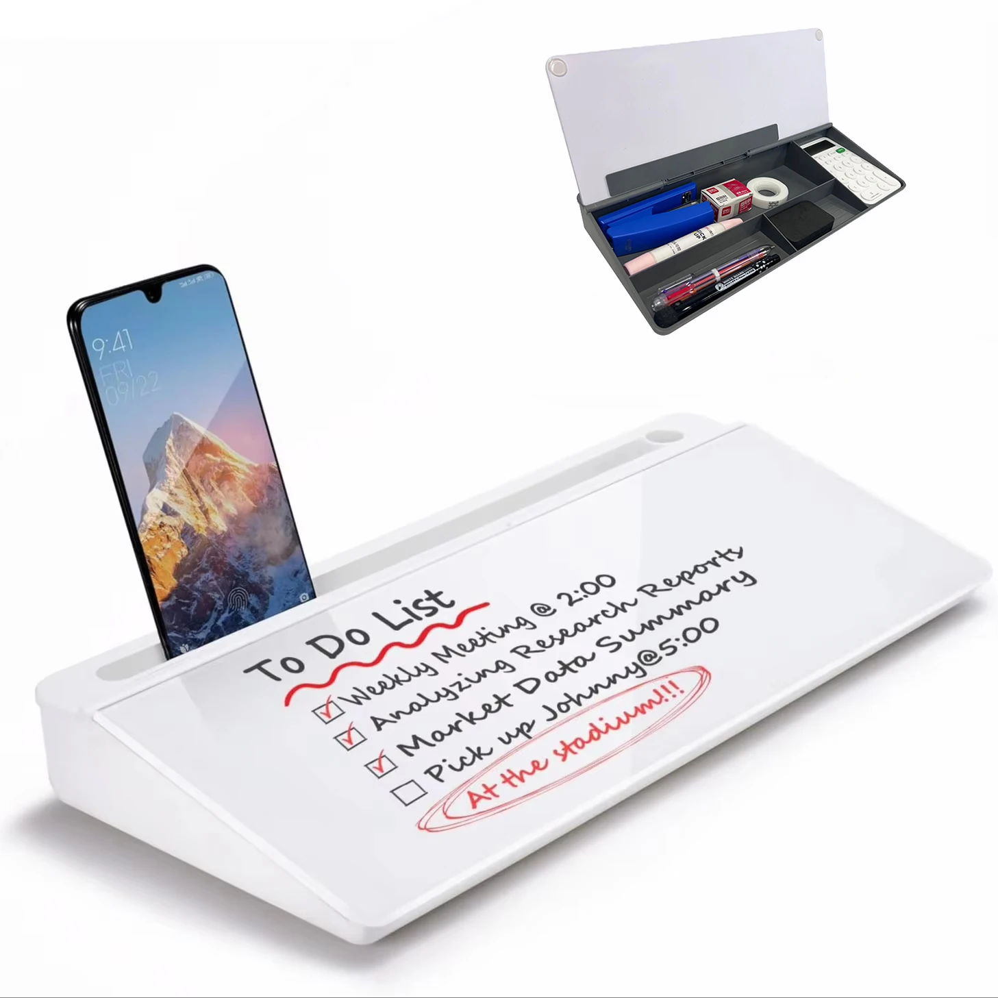 

Desk Drawer Glass Whiteboard Dry Erase White Board Storage Pad Stand with Drawer Desk Organizers Home Office Accessories Gadgets