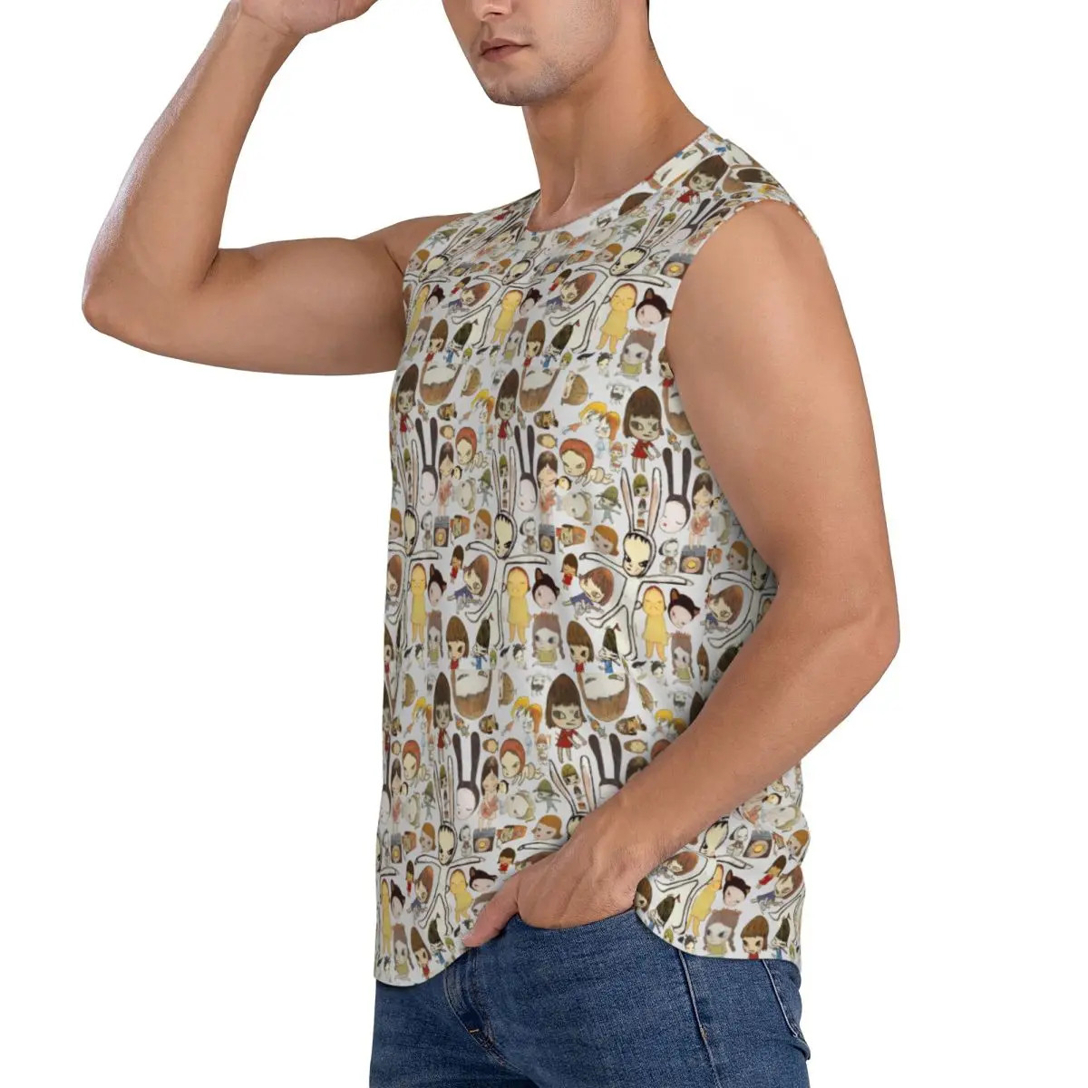 Yoshitomo Nara Men Sleeveless Tank Tops Quick Dry Breathable Gym Fitness Running Summer Casual Sport Vest