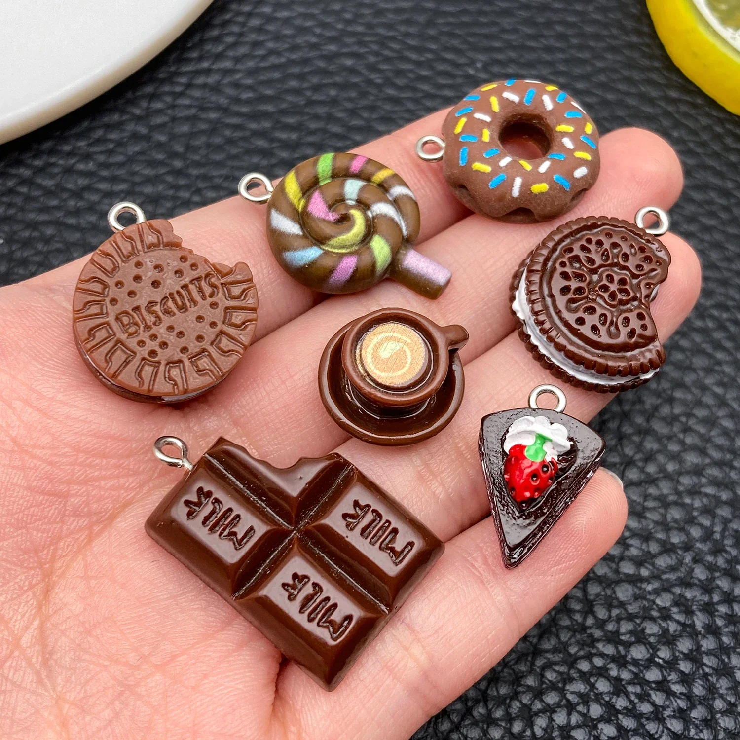 10Pcs New Popular Realistic Coffee Bean and Coffee Cup Pendants, Resin Accessories for DIY Creative and Fun Earrings Necklace