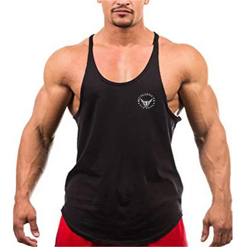 Men'S Cotton Running Vests Low Scoop Neck Y-Back Racerback Muscle Workouts Fitness Tanks Tops Summer Gym Bodybuilding Clothing