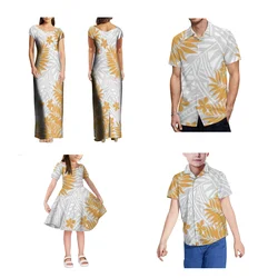 Hot Selling Family Set Summer Polynesian Print Custom Women'S Maxi Dress Tribal Ethnic Style V-Neck Design Maxi Dress