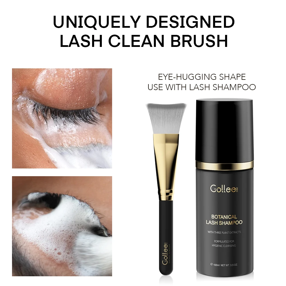 Gollee Eyelash Foam Cleaner 100ml for Clean Cosmetics with Soft Brush Super Bonder Eye Clean Solution Shampoo Makeup deep Clean