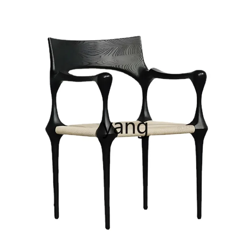 Yjq medieval dining chair weaving art weaving creative simple black home armchair