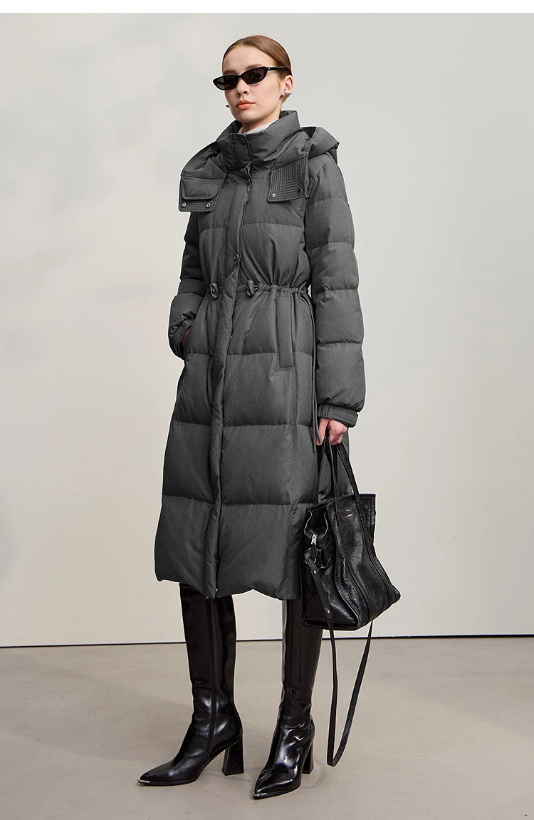 AMII Down Jacket 2025 Winter New Casual Warm Solid Color Hooded Straight Long Down Coat Zipper Long Sleeves Women's Top 12544149