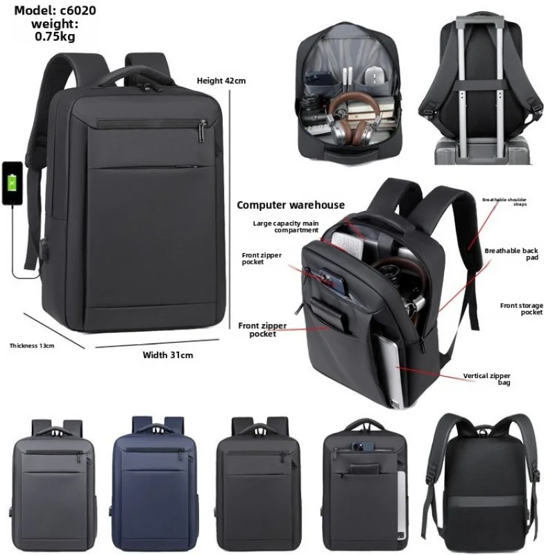 

Рюкзак деловой повседневный 2026 для мужчин, водонепроницаемый, большой вместимости, для ноутбука, с множеством карманов, унисекс, для студентов колледжей